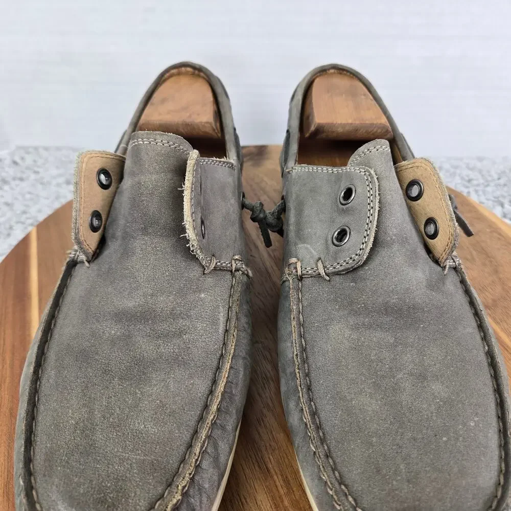 John Varvatos Star USA Mens 9M Gray Leather Laceless Daily Lifestyle Boat Shoe